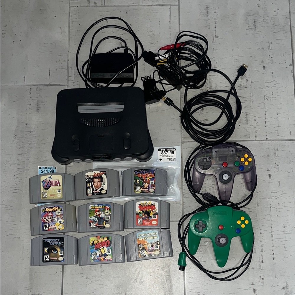 Nintendo 64 Console with Atomic Clear and Green Controllers (authentic)